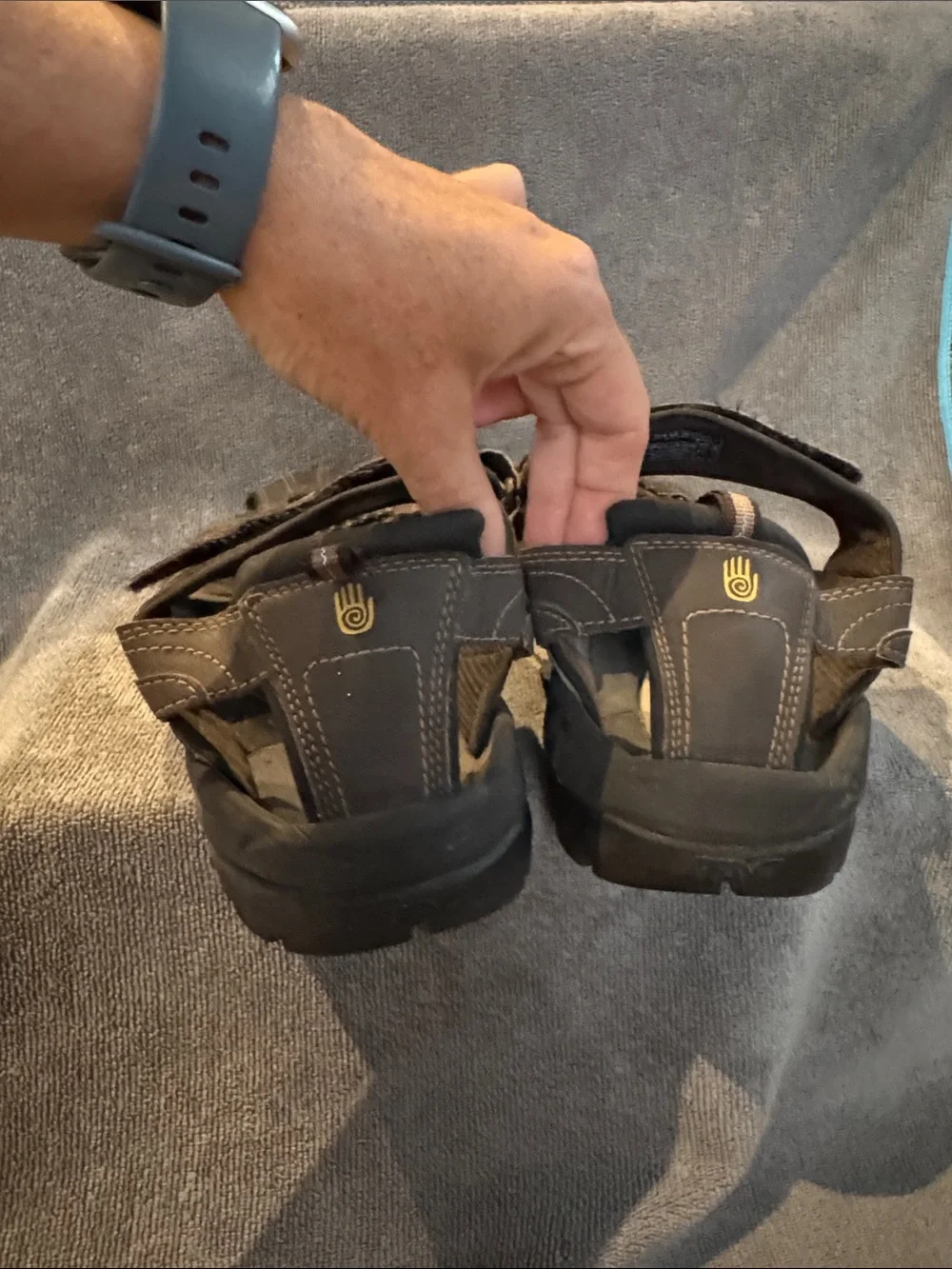 Teva Men’s Forebay Fisherman Brown Closed-Toe Outdoor Sandals with Yellow Logo